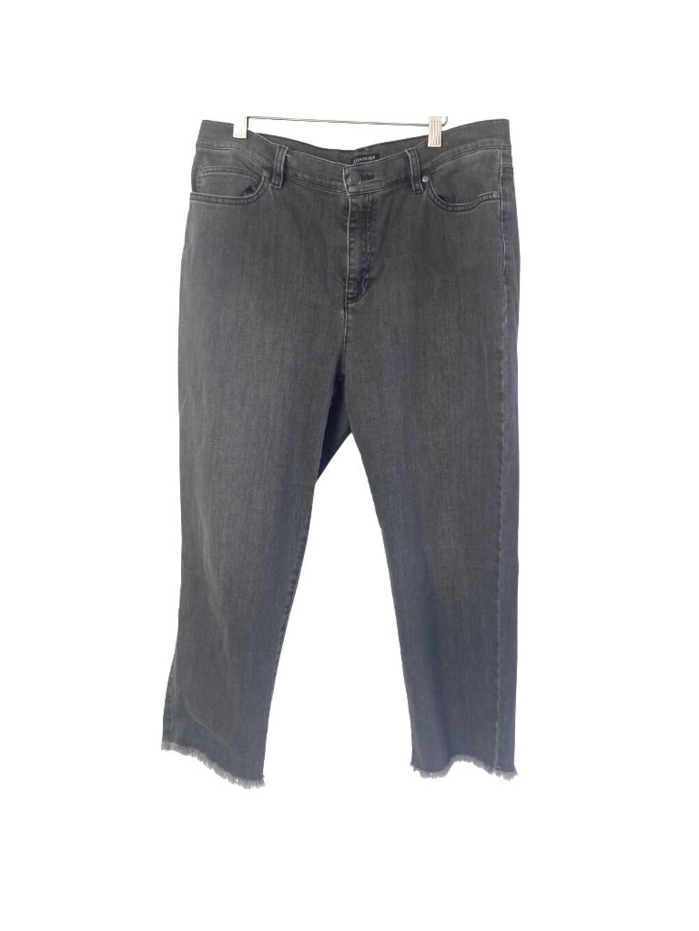 Eileen Fisher Womens Gray Cropped Stretch Jeans Size PL Raw Hem Organic Cotton